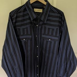 👣Bit & Bridle Black and Blue Striped Western Shirt